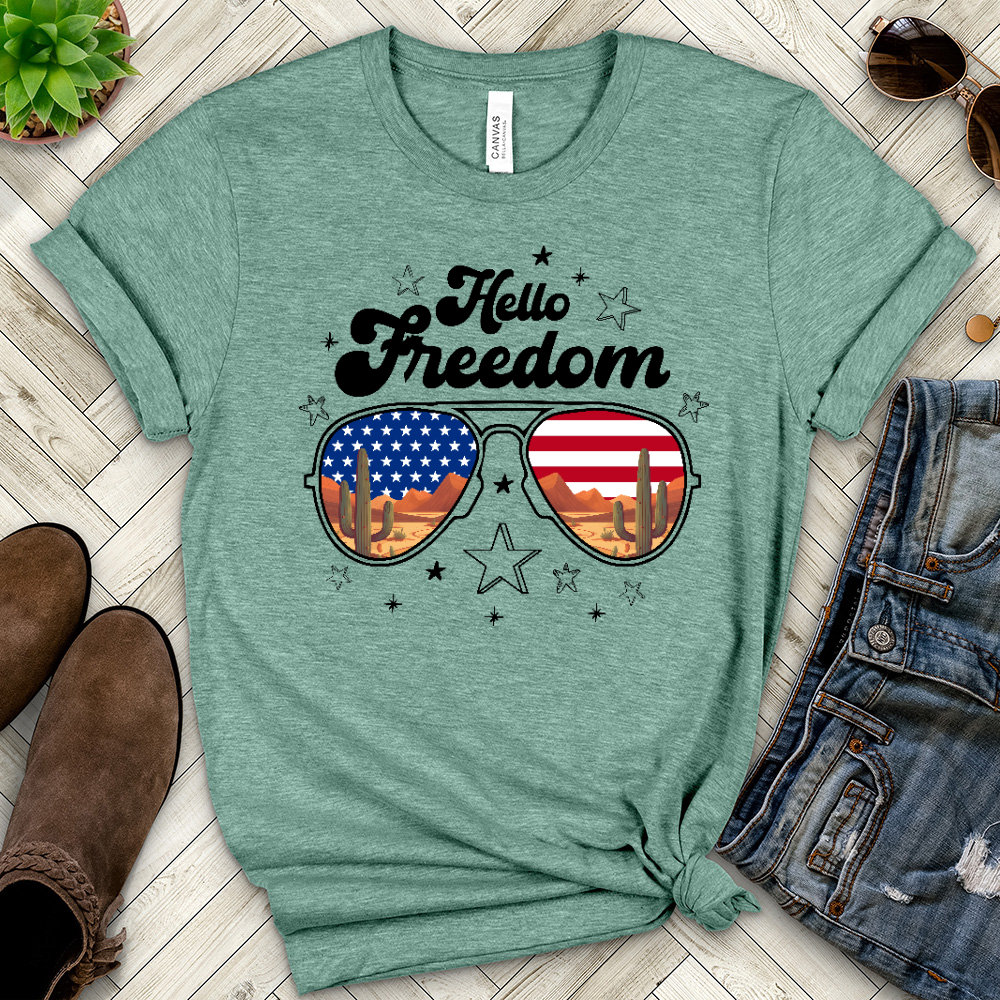 Hello Freedom Heathered Tee