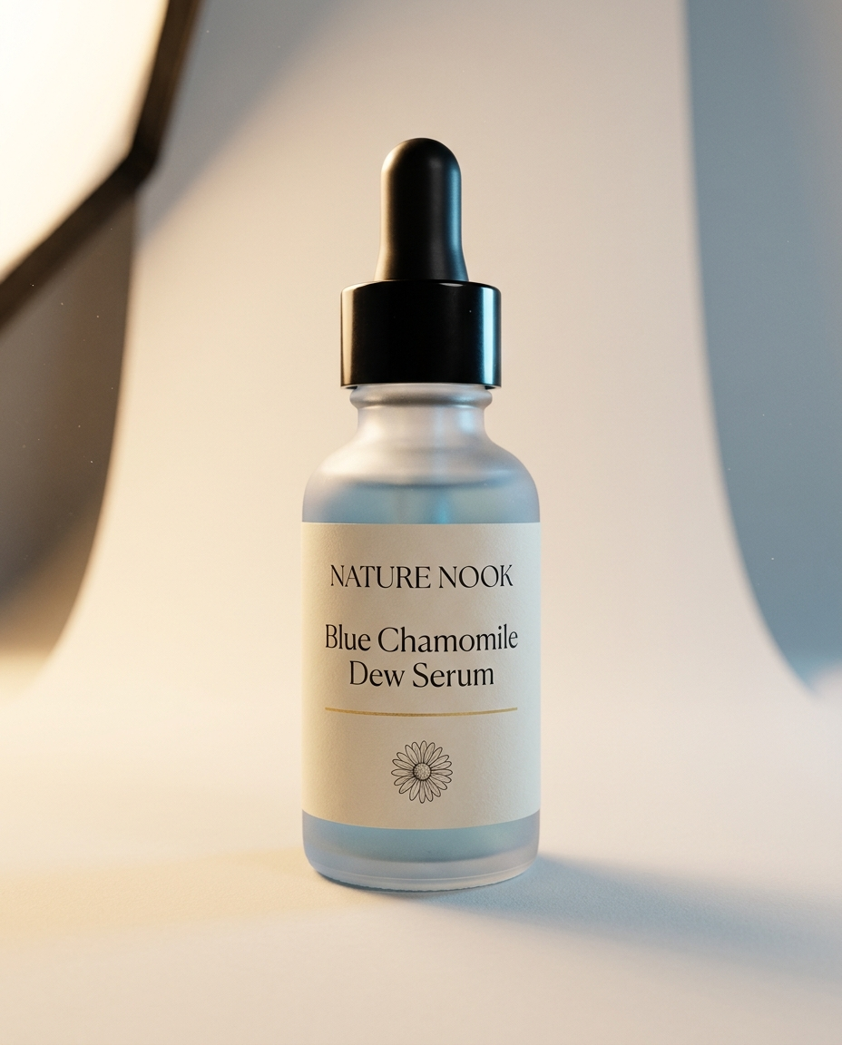 Blue Chamomile Dew Serum frosted glass dropper bottle