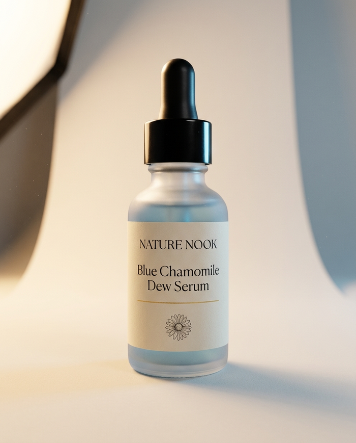 Blue Chamomile Dew Serum frosted glass dropper bottle