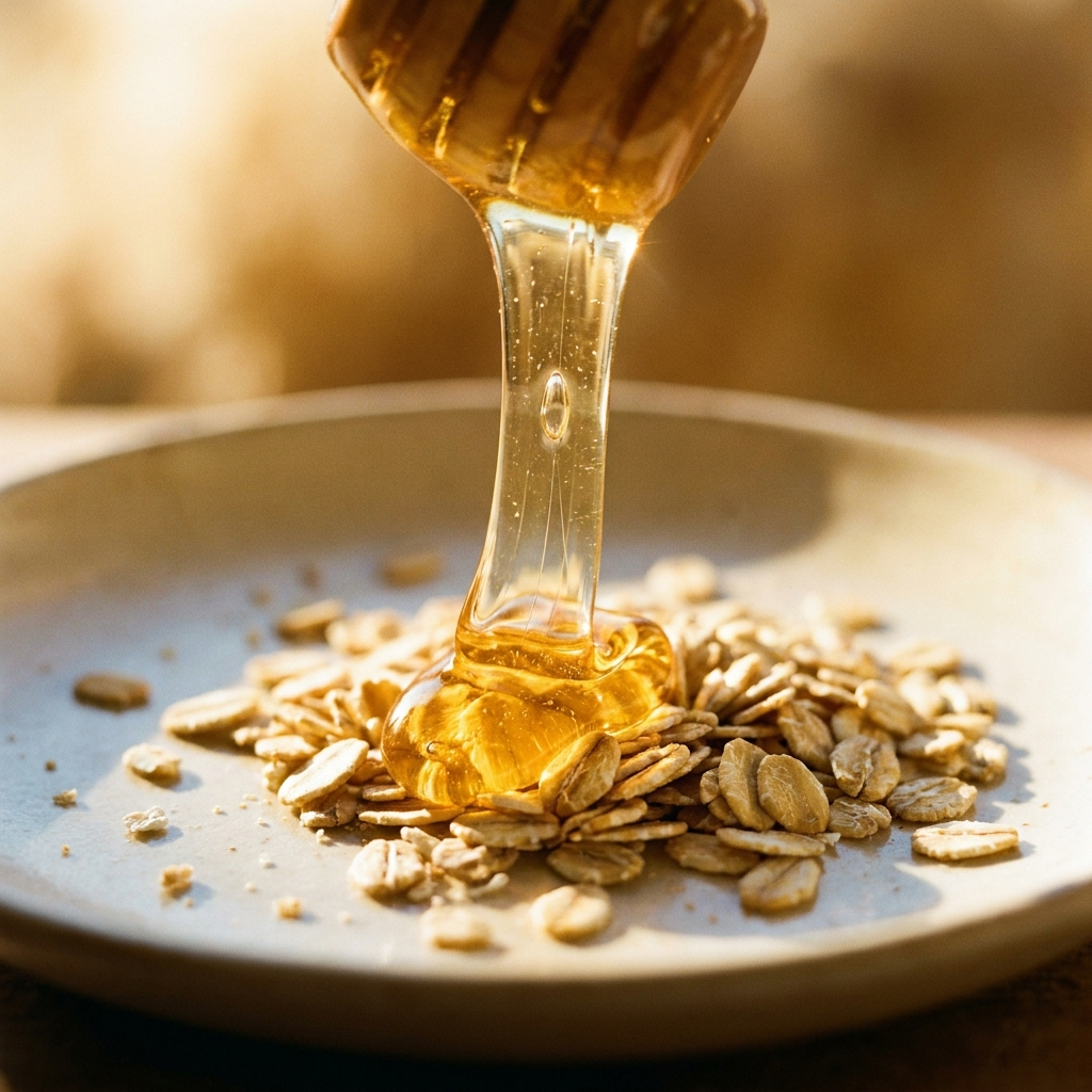 Raw honey and rolled oats ingredient macro