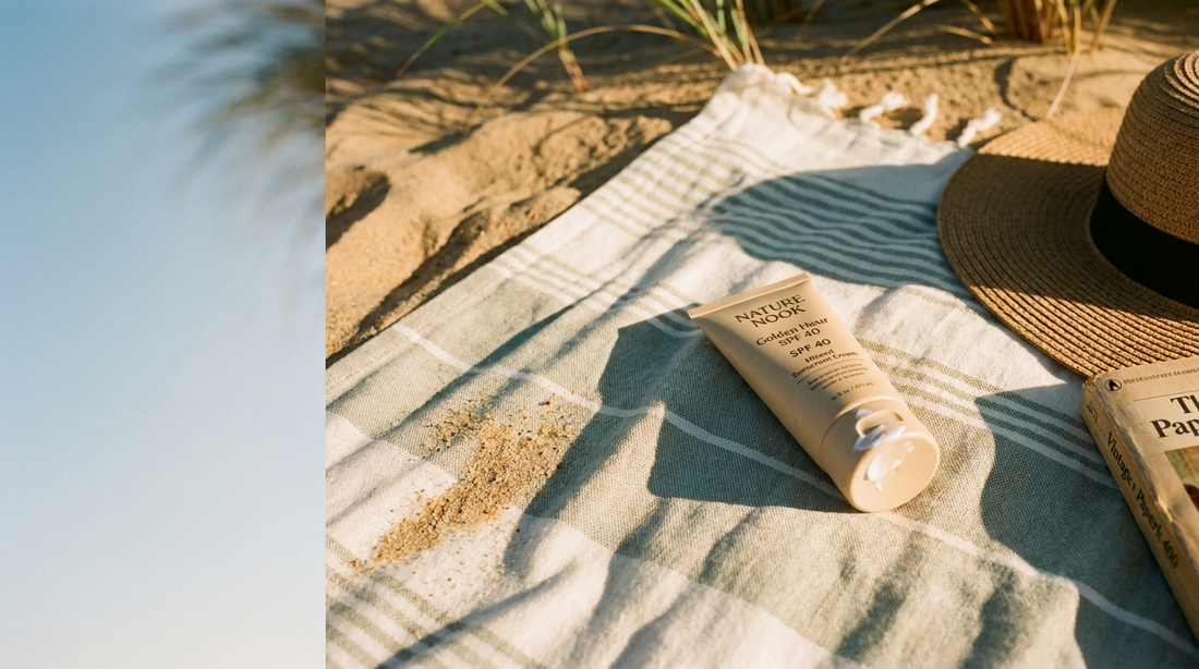 Golden Hour SPF 40 on a summer beach towel