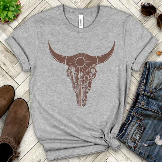 Cow Skull Desert Cactus Heathered Tee