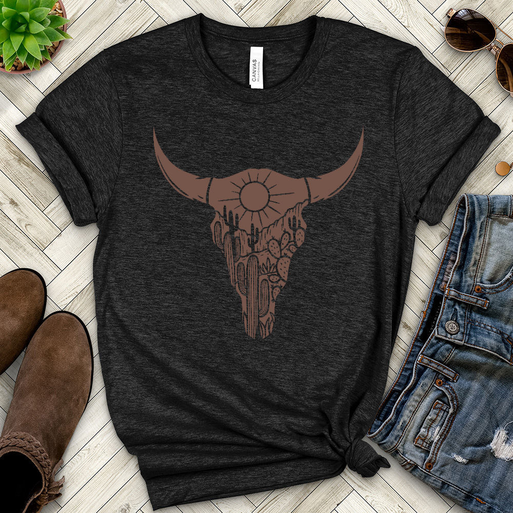 Cow Skull Desert Cactus Heathered Tee