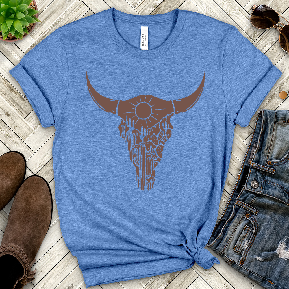 Cow Skull Desert Cactus Heathered Tee