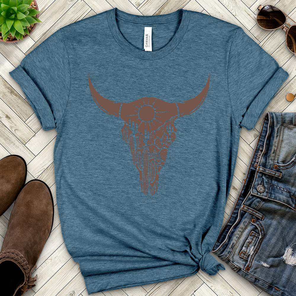 Cow Skull Desert Cactus Heathered Tee