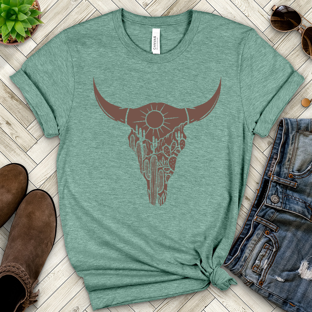 Cow Skull Desert Cactus Heathered Tee