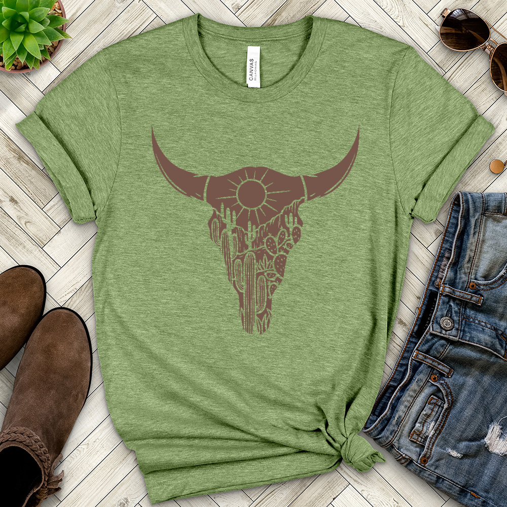 Cow Skull Desert Cactus Heathered Tee