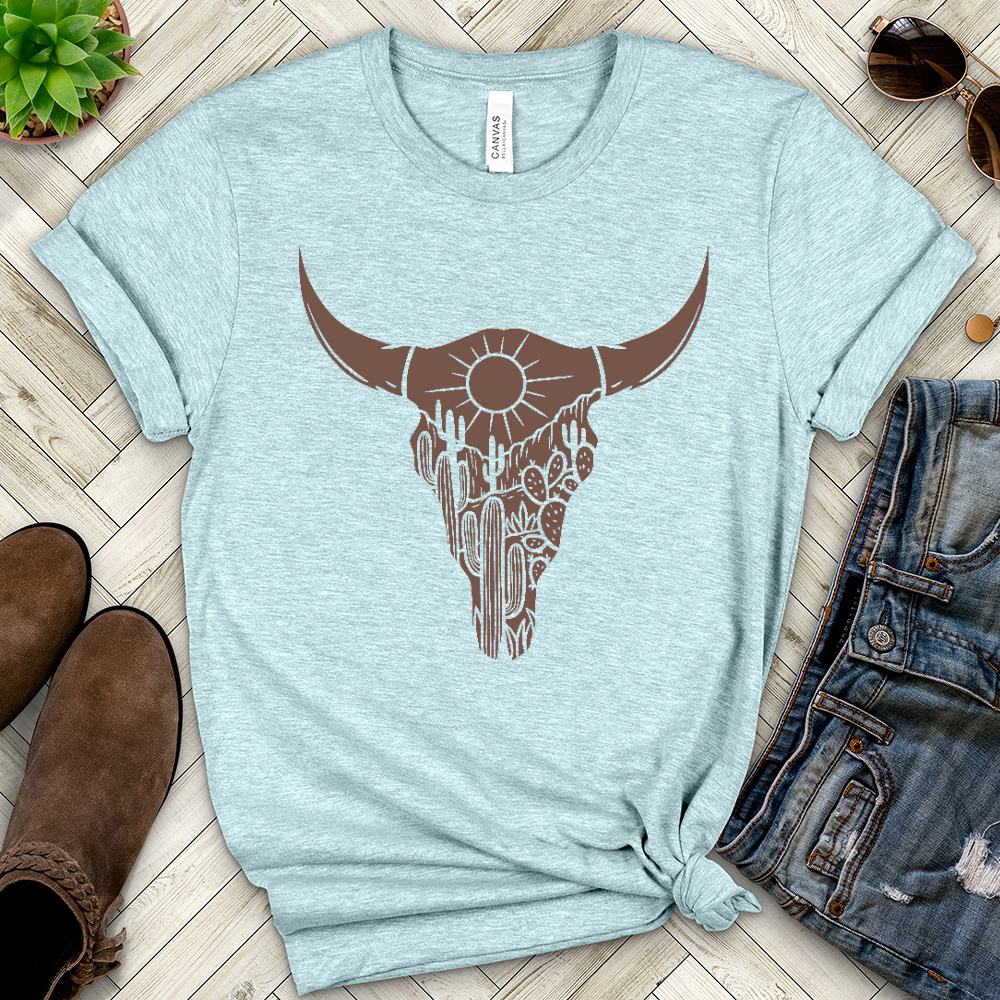 Cow Skull Desert Cactus Heathered Tee