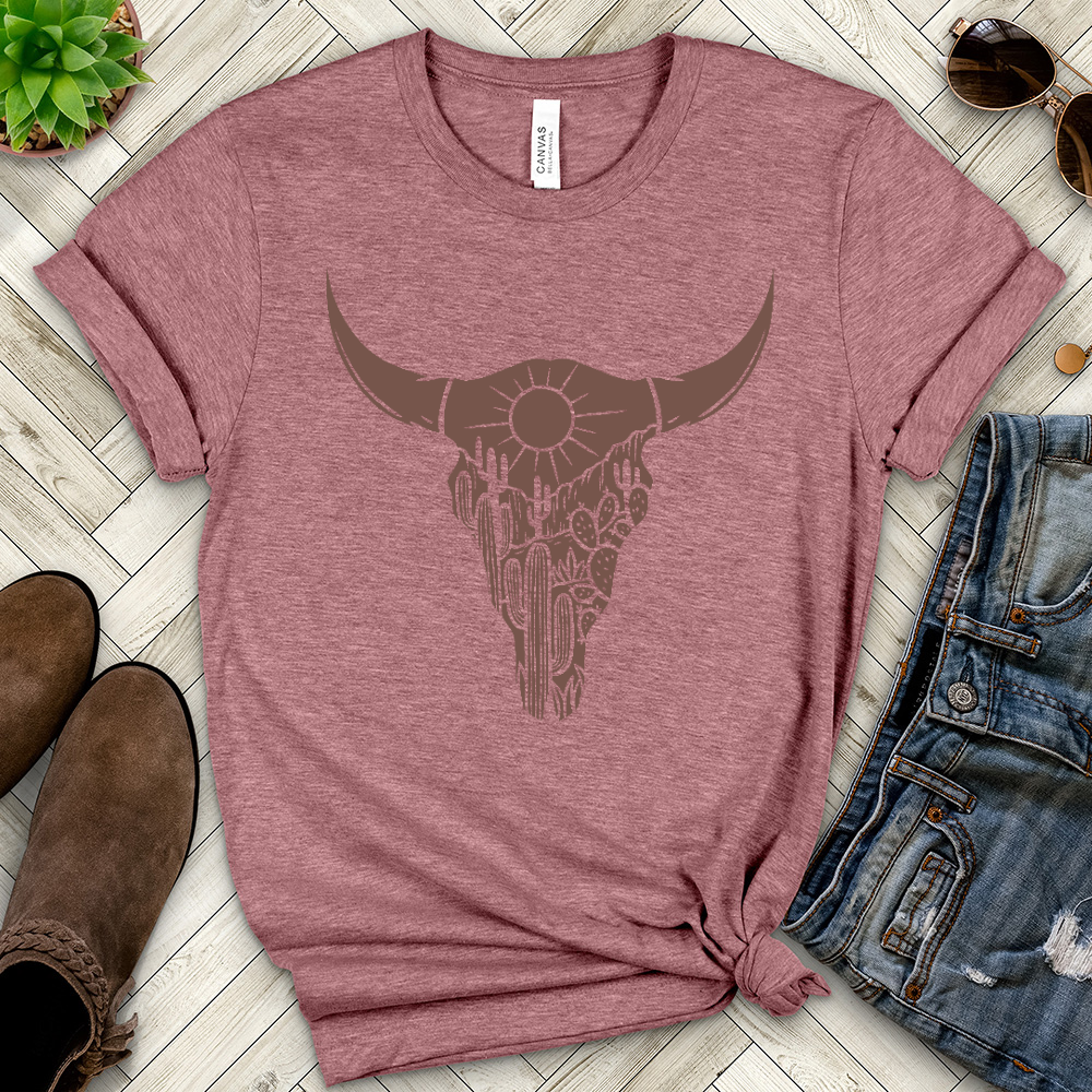 Cow Skull Desert Cactus Heathered Tee