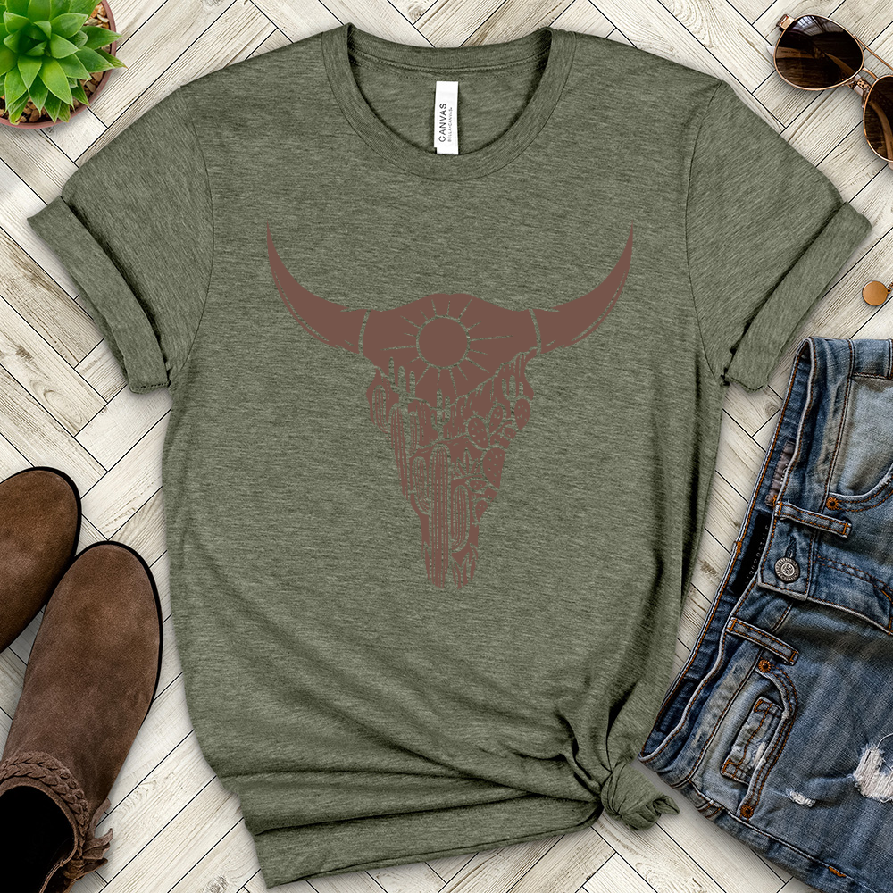 Cow Skull Desert Cactus Heathered Tee