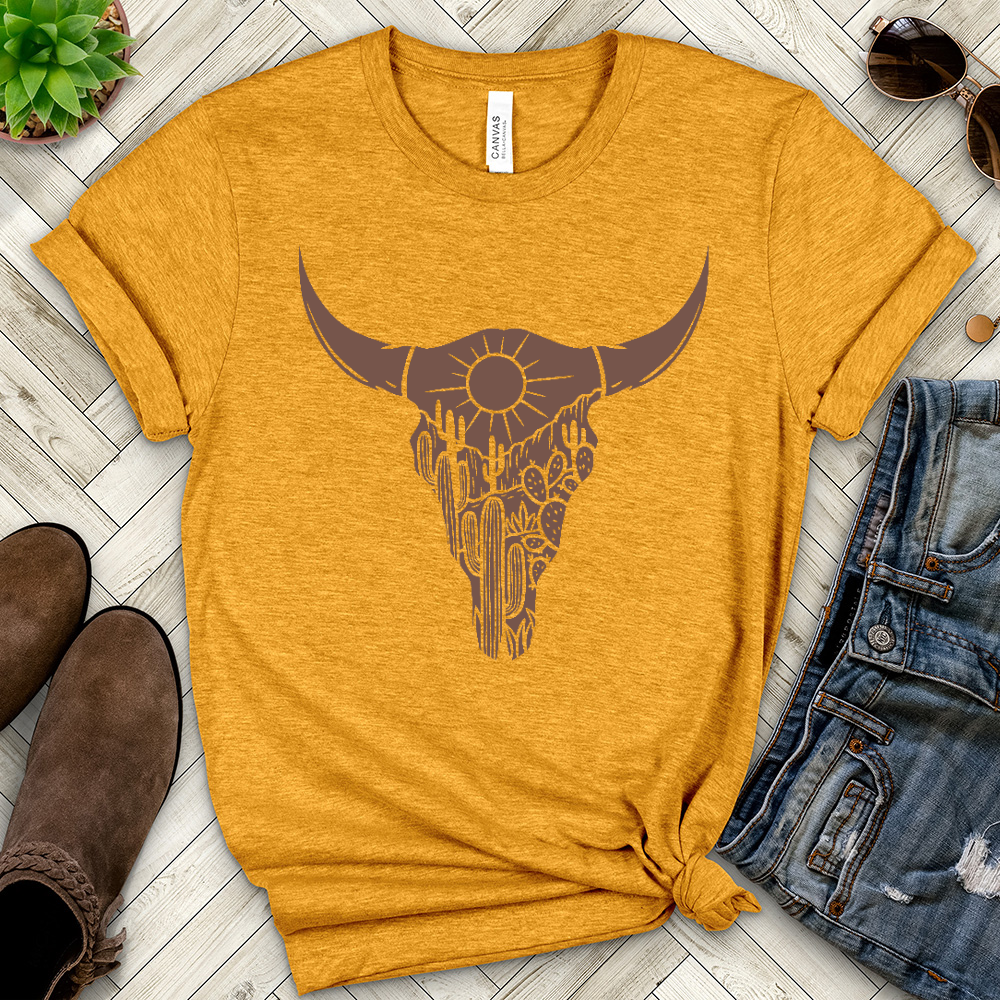 Cow Skull Desert Cactus Heathered Tee