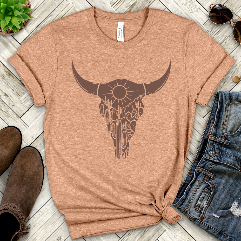Cow Skull Desert Cactus Heathered Tee