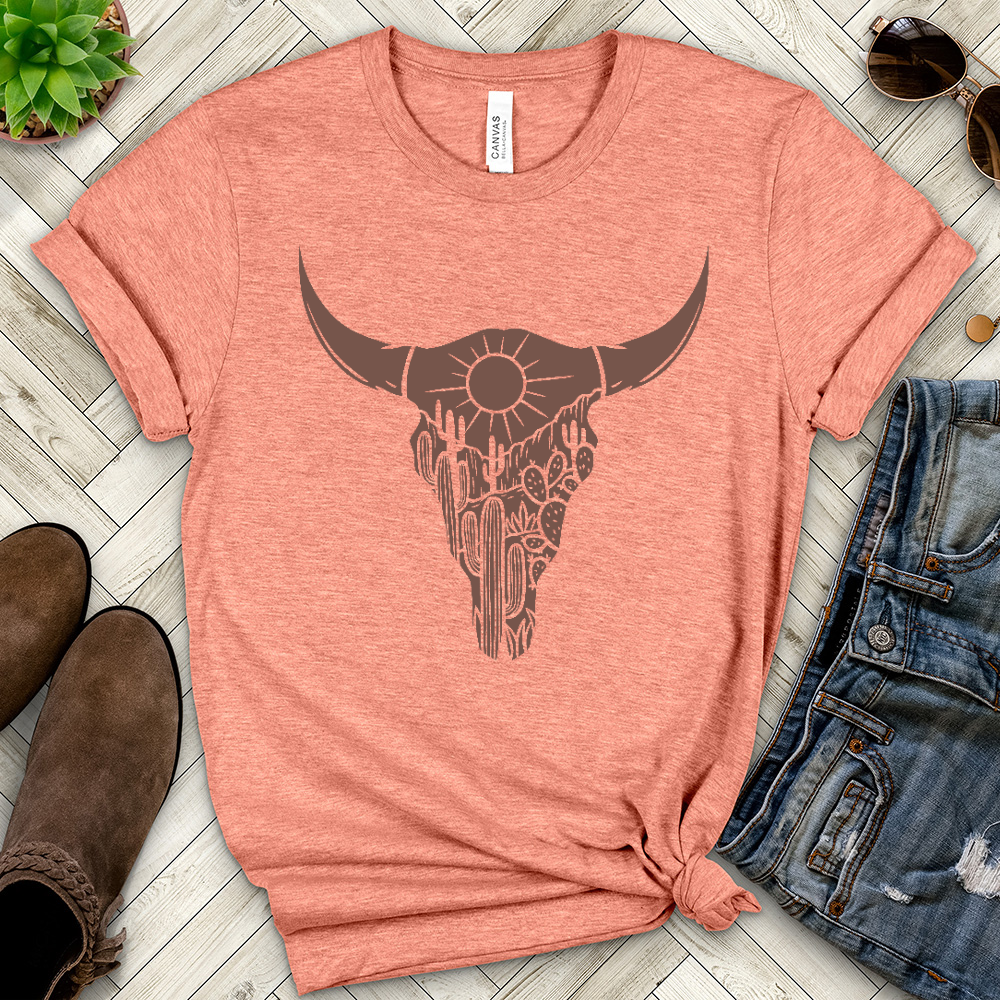 Cow Skull Desert Cactus Heathered Tee